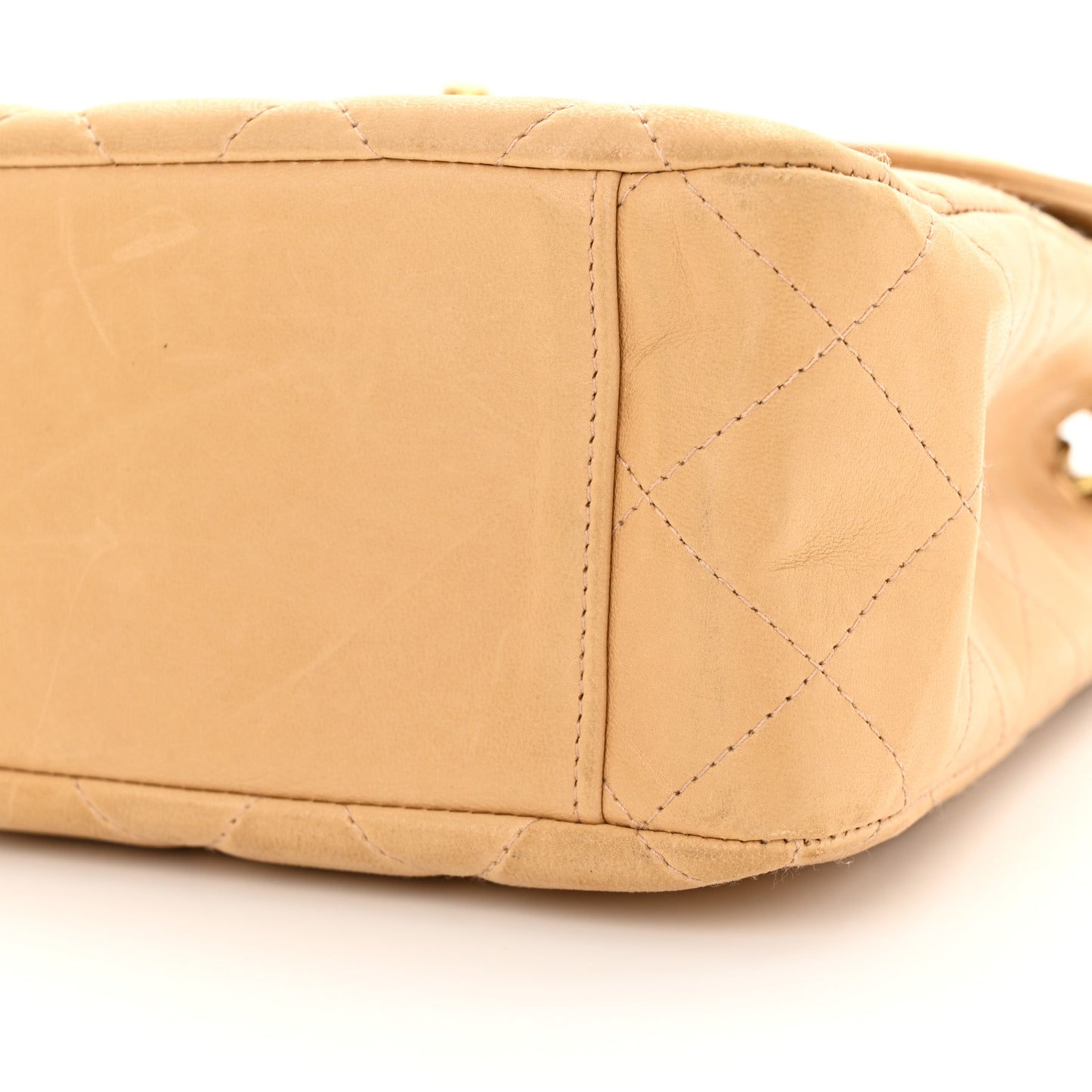 Lambskin Quilted Flap Shoulder Bag Beige