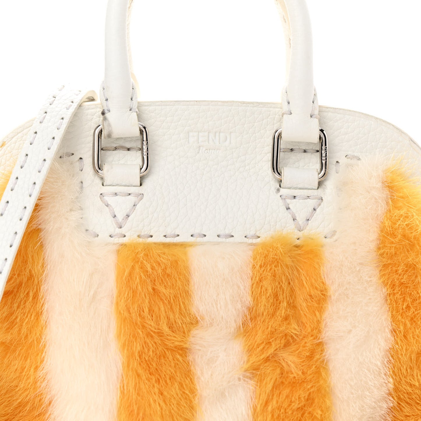 Mink Fur Cuoio Romano Selleria Pequin Mini Adele Bag Yellow White