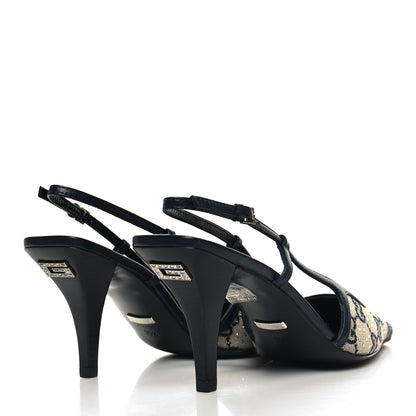 Gucci GG Monogram Malaga Kid Crystal Square G 75mm Slingback Pumps 35.5 Beige Blue 4 of 8