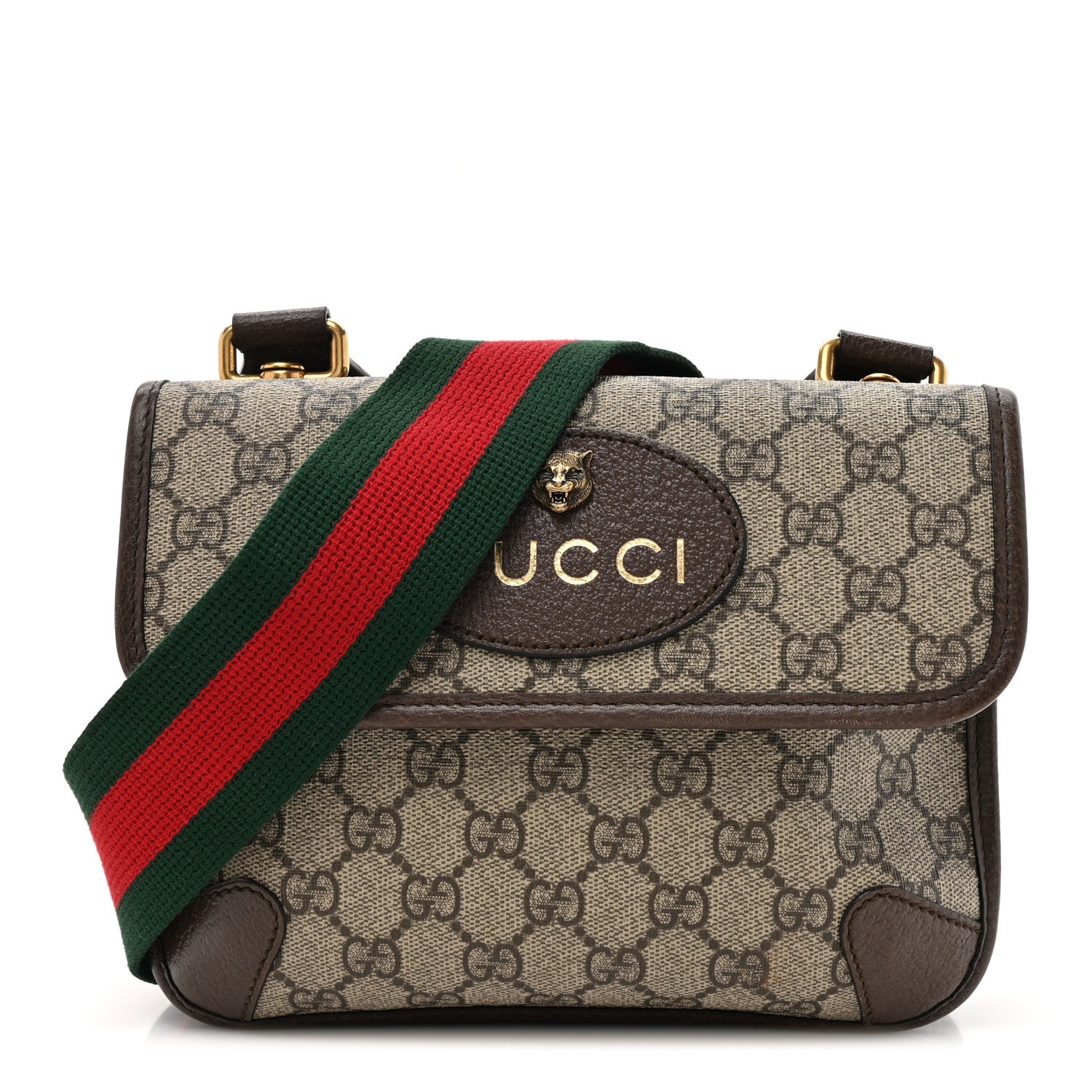 Gucci GG Supreme Monogram Web Small Neo Vintage Double Flap Messenger Bag Beige New Acero 1 of 18