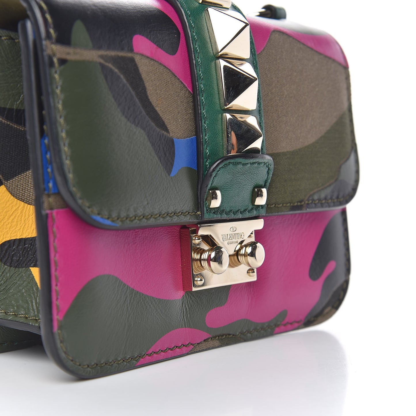 Nappa Canvas Camouflage Mini Glam Lock Rockstud Flap Multicolor