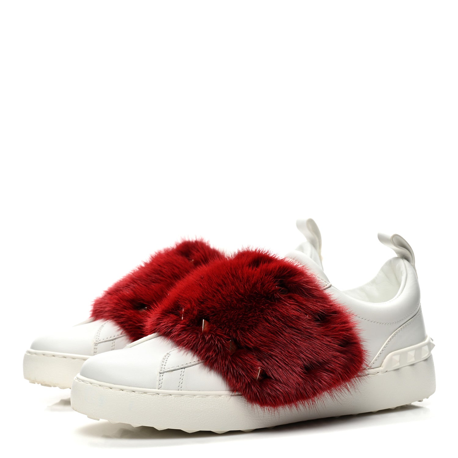 Valentino Garavani Calfskin Mink Fur Sneakers 37 White Rosso Valentino 3 of 11