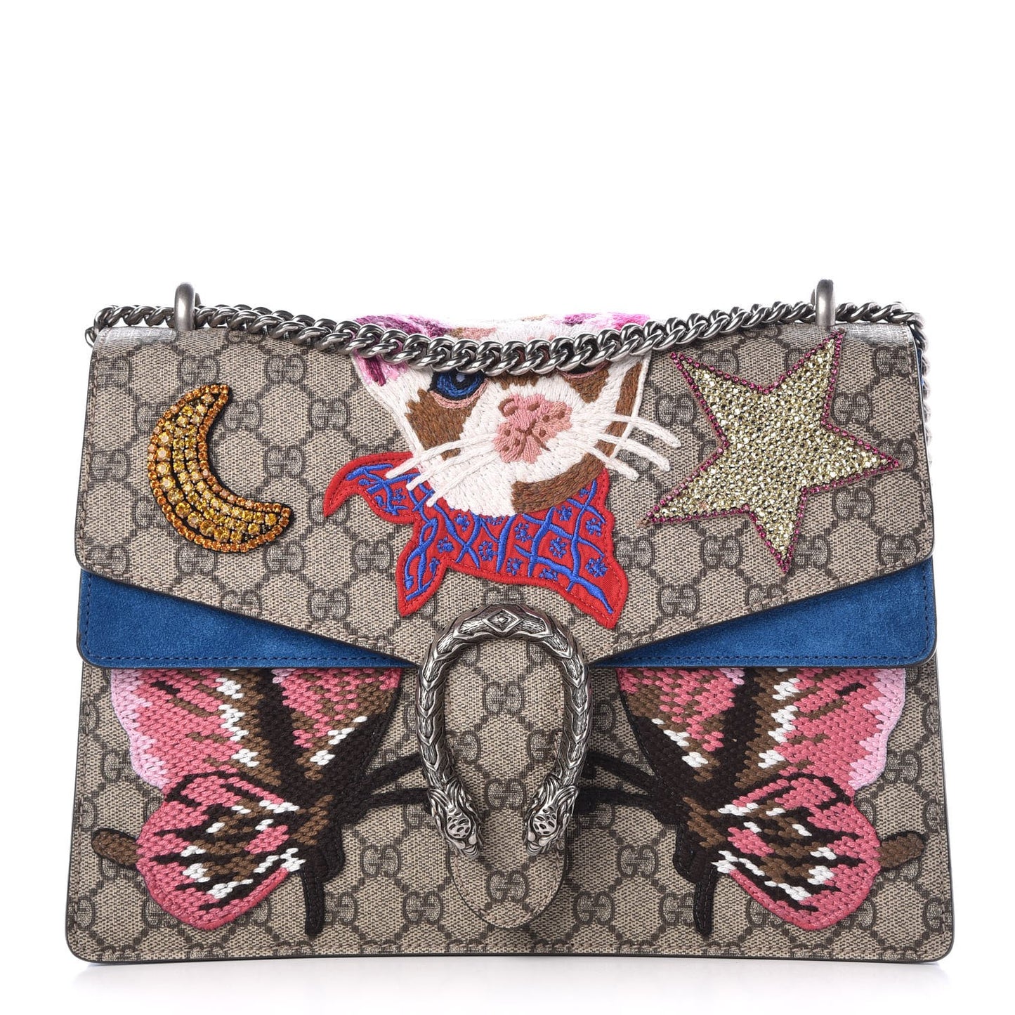 GG Supreme Monogram Embroidered Medium Dionysus Shoulder Bag Blue