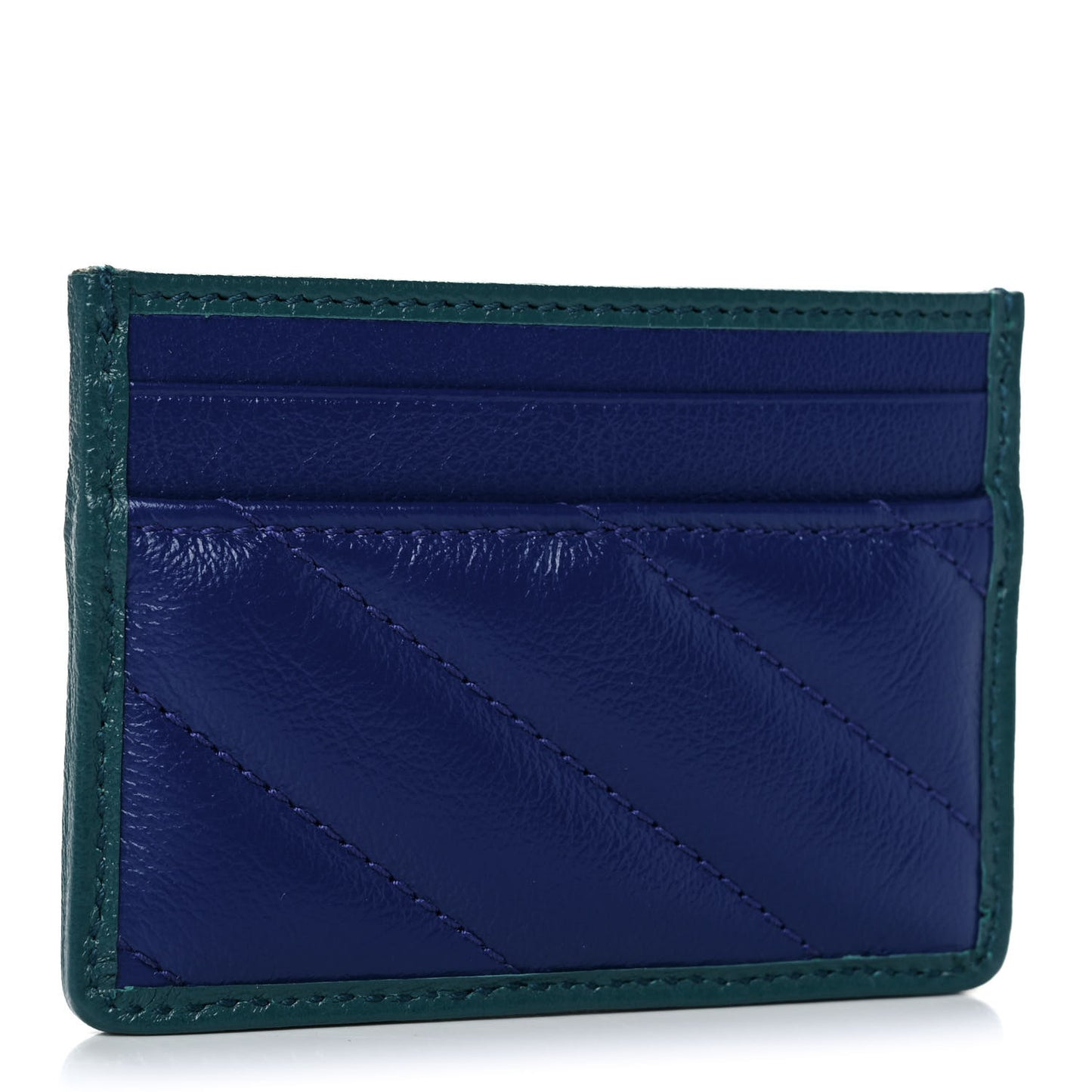 Azalea Calfskin Matelasse Diagonal Enamel Torchon GG Marmont Card Holder Imperial Blue Pavone