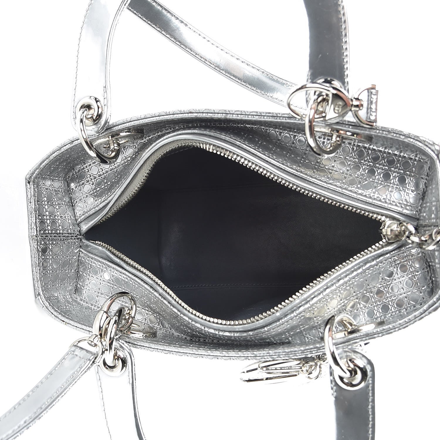 Christian Dior Metallic Patent Micro-Cannage Medium Lady Dior Silver 6 of 17