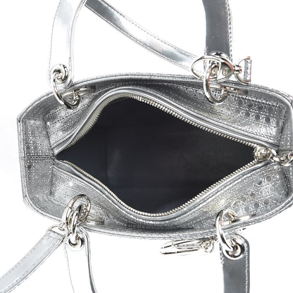 Christian Dior Metallic Patent Micro-Cannage Medium Lady Dior Silver 6 of 17