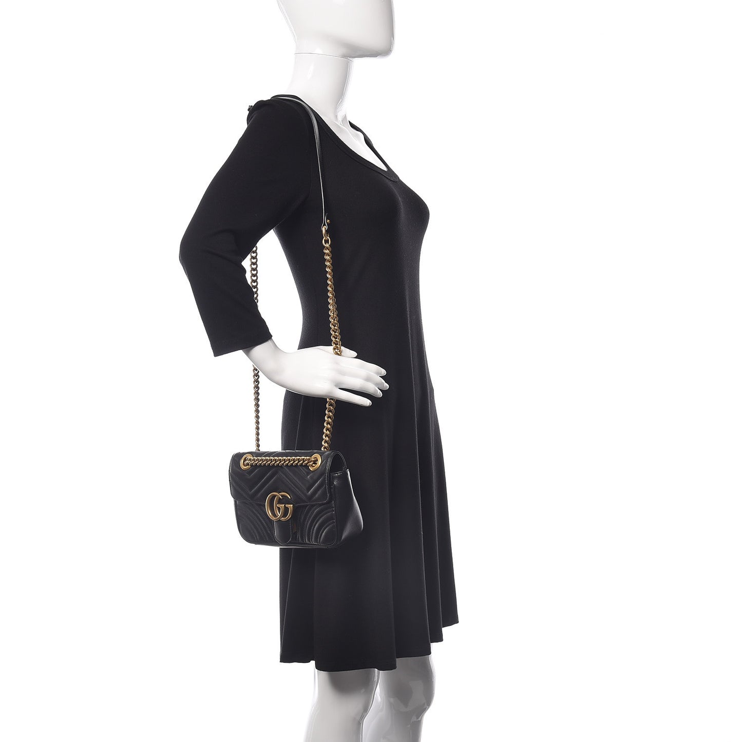 Calfskin Matelasse Mini GG Marmont Shoulder Bag Black