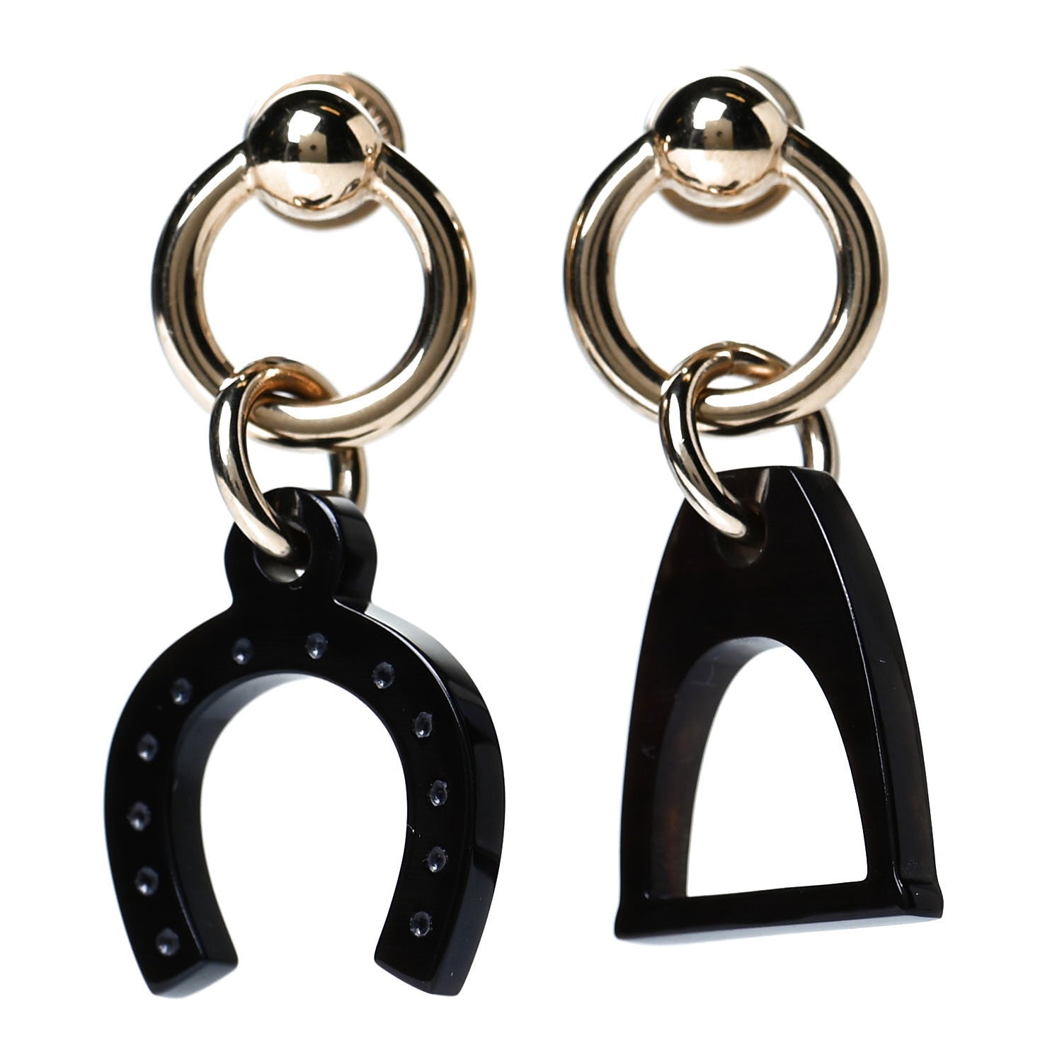 Hermes Permabrass Buffalo Horn Amulettes Equestre Earrings Black 1 of 4