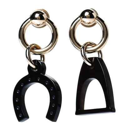 Hermes Permabrass Buffalo Horn Amulettes Equestre Earrings Black 1 of 4