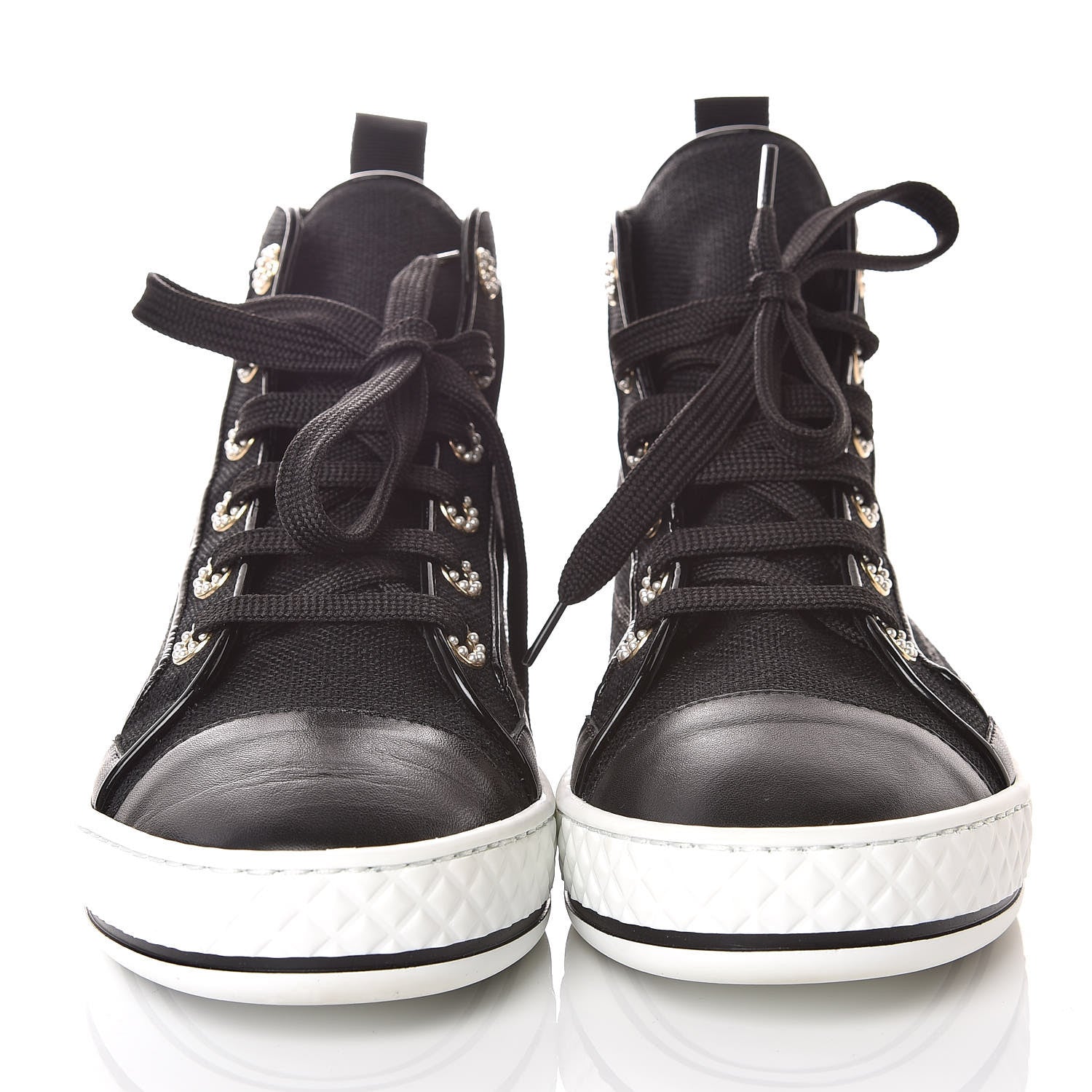 Chanel Fabric Lambskin Lace Up Cap Toe Sneakers 36.5 Black 2 of 10