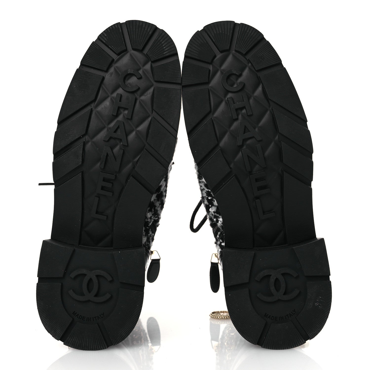 Chanel Wool Tweed Calfskin Chain Lace Up Combat Boots 38 Black White 7 of 11
