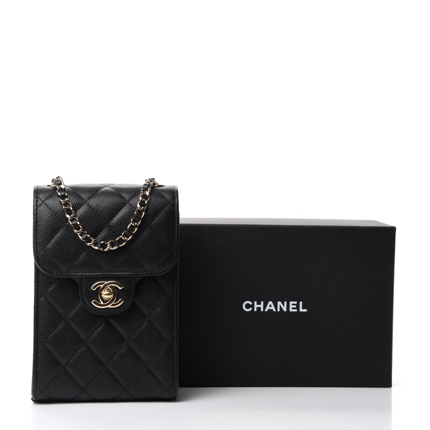 Caviar Quilted Classic Phone Holder Black