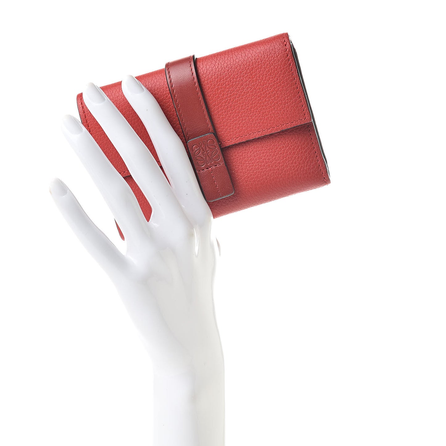 Grained Calfskin Compact Zip Wallet Burnt Red