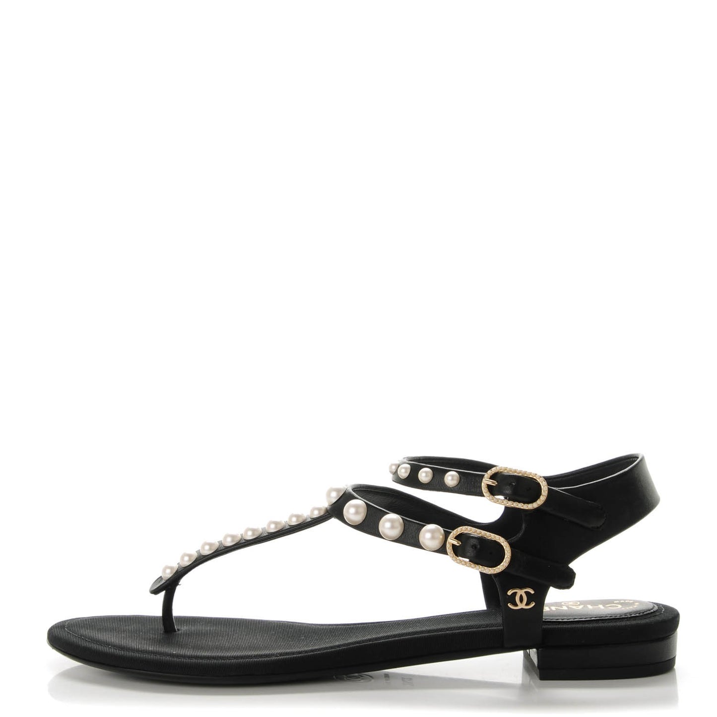 Grosgrain Pearl Sandals 37.5 Black