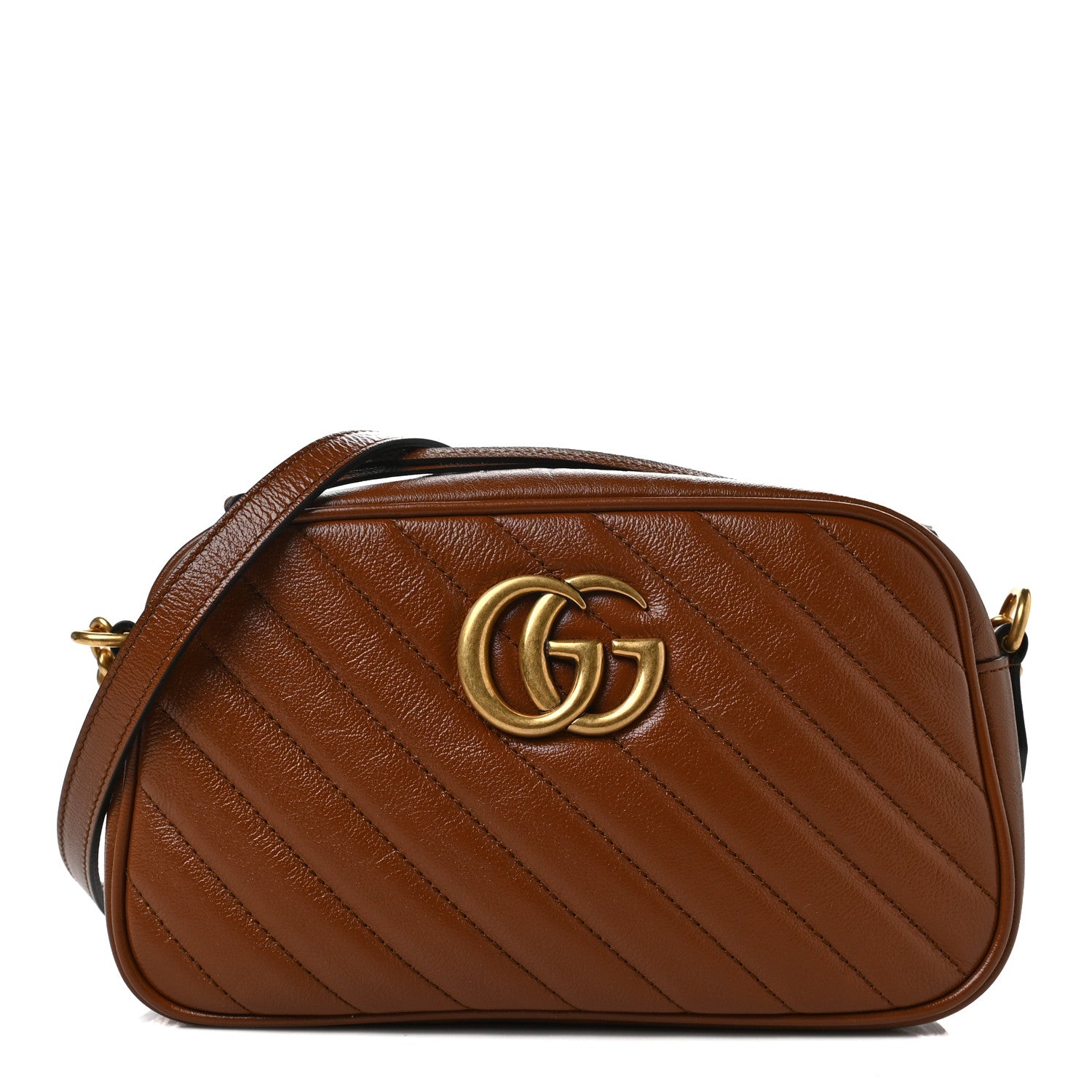 Gucci Glazed Calfskin Matelasse Diagonal Small GG Marmont Chain Shoulder Bag Cuir 1 of 7