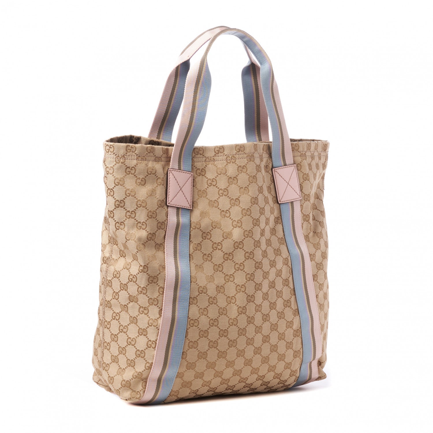 Gucci GG Monogram Medium Web Handle Vertical Tote Pink Blue 2 of 9