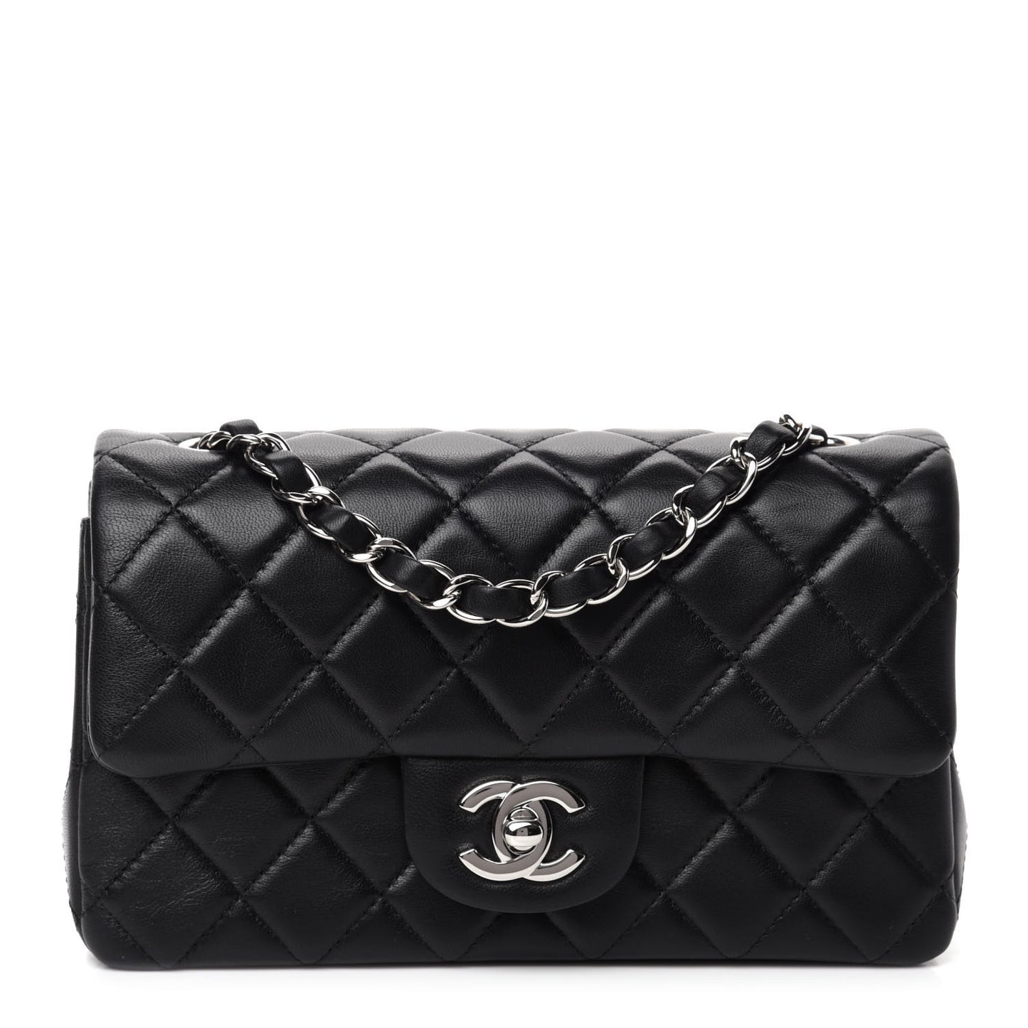 Lambskin Quilted Mini Rectangular Flap Black