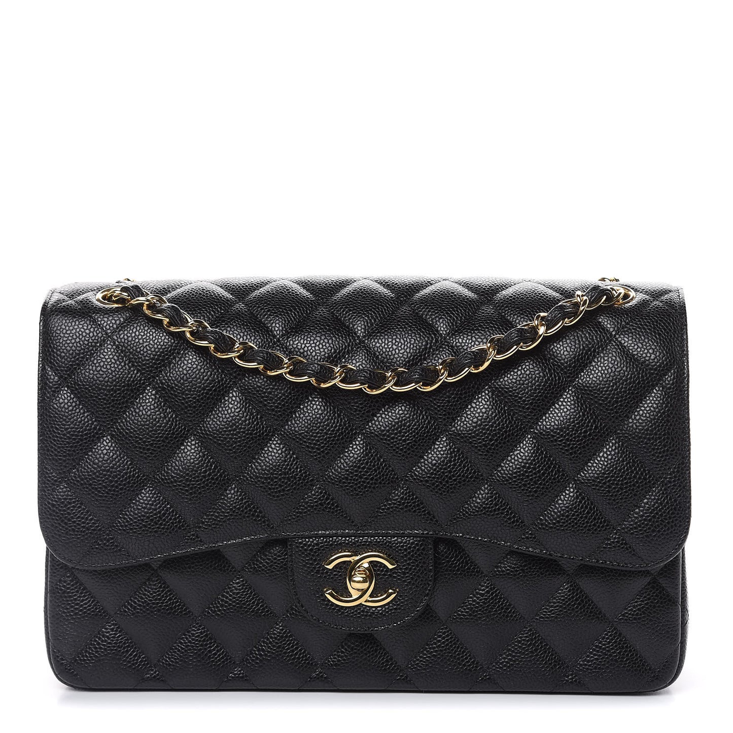 Caviar Quilted Jumbo Double Flap Black