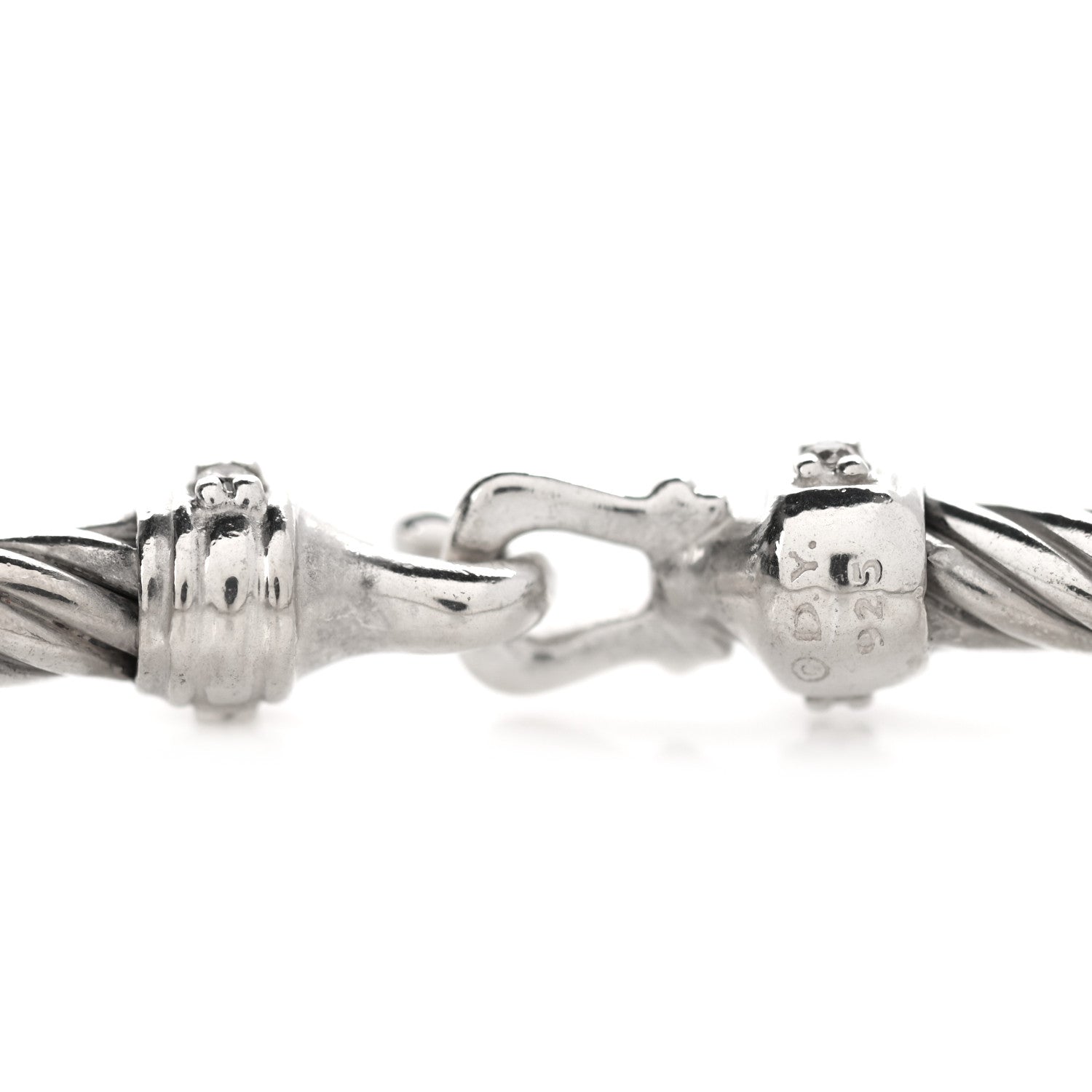 David Yurman Sterling Silver Diamond 3mm Cable Buckle Bracelet 4 of 5