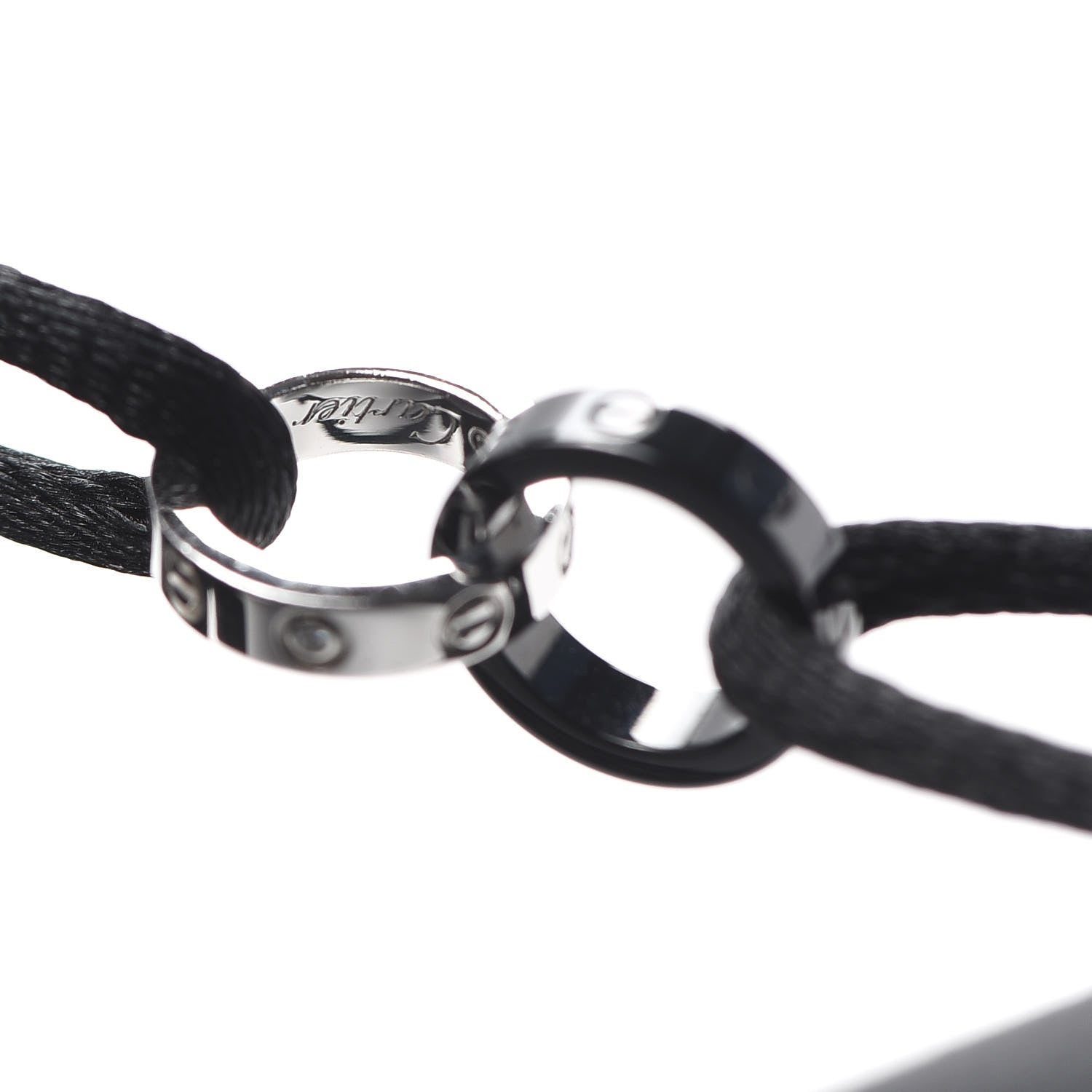 Cartier 18K White Gold Ceramic 4 Diamond LOVE Cord Bracelet Black 4 of 8