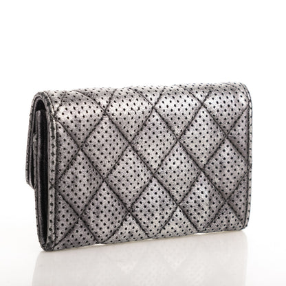 Chanel Metallic Calfskin Perforated Quilted Card Holder Grey 3 of 8
