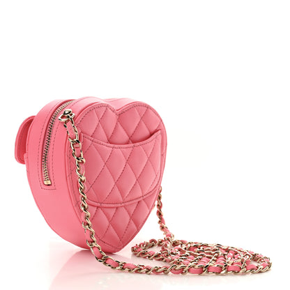 Chanel Lambskin Quilted CC In Love Heart Clutch With Chain Pink 2 of 9