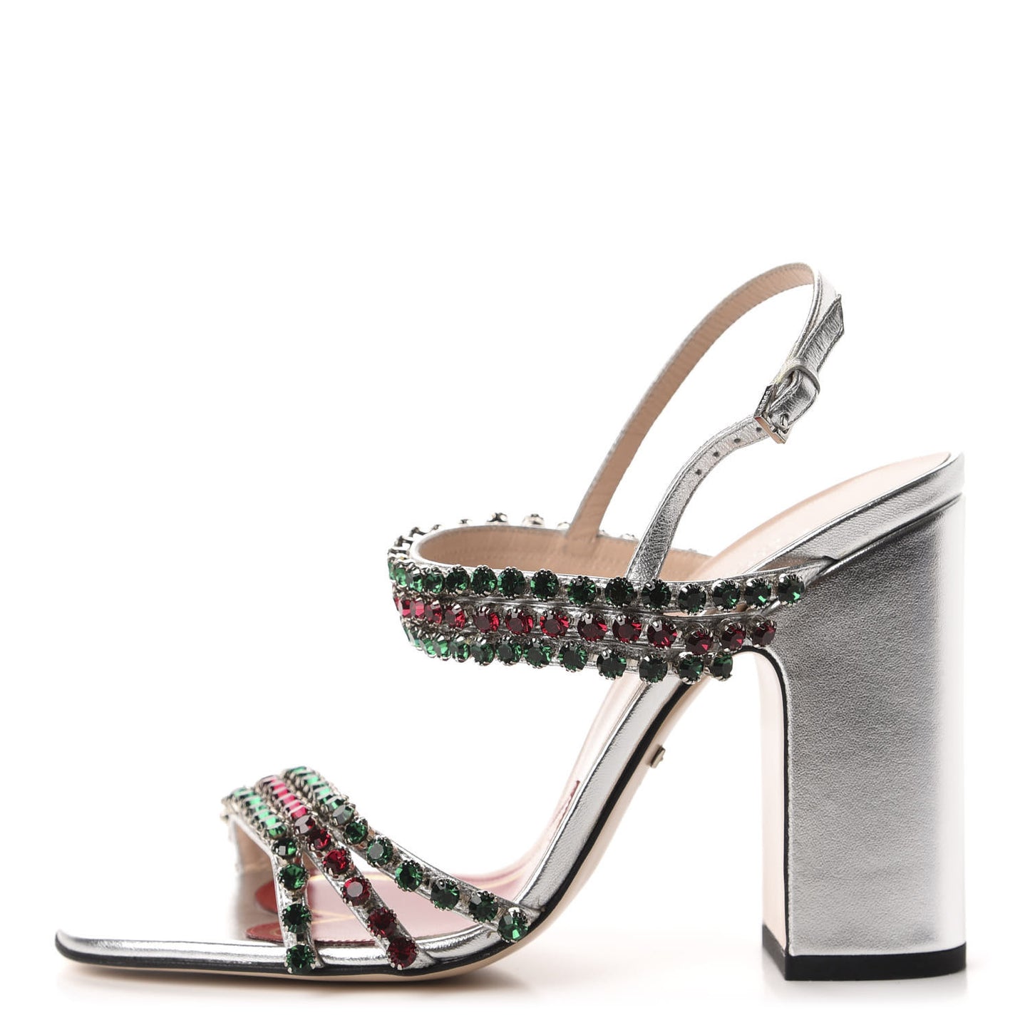 Nappa Silk Crystal Bertie High Heel Sandals 37 Argento