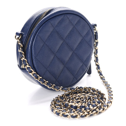 Chanel Caviar Quilted Round Clutch With Chain Navy 3 of 10