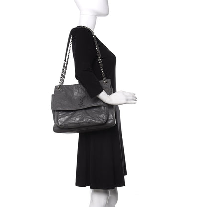 Saint Laurent Crinkled Calfskin Matelasse Monogram Large Niki Chain Satchel Storm 2 of 10