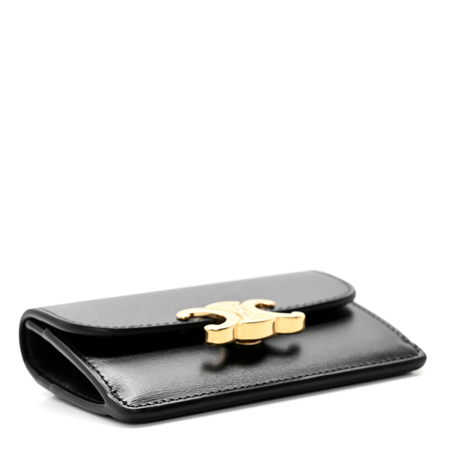 Celine Shiny Calfskin Triomphe Flap Card Holder Black 3 of 7