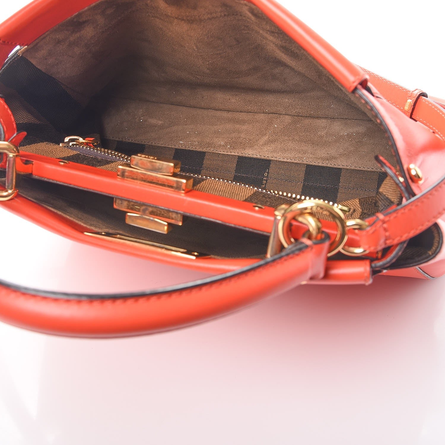 Fendi Vitello Morgan Fabric Jacquard Pequin Medium Peekaboo Iconic Satchel Papavero Tobacco Black 6 of 16
