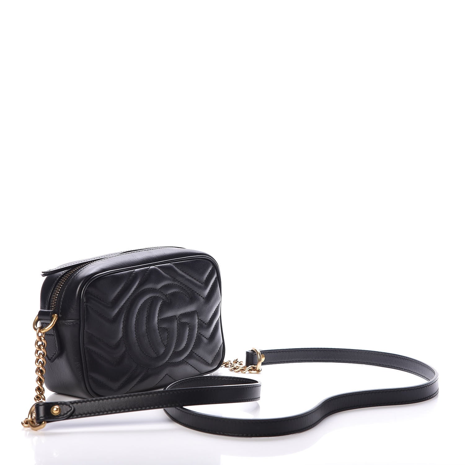 Gucci Calfskin Matelasse Mini GG Marmont Chain Shoulder Bag Black 3 of 9