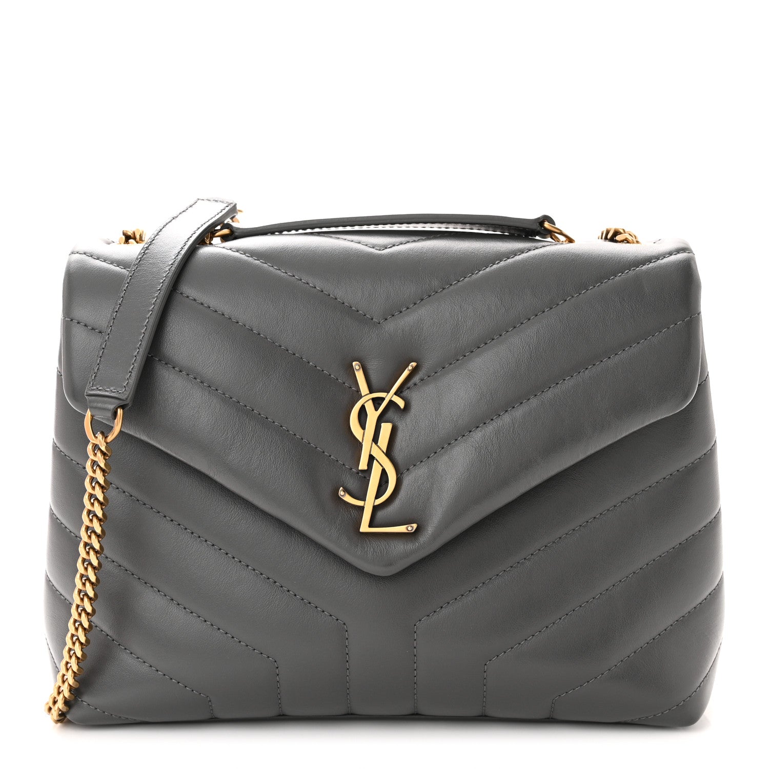 Saint Laurent Calfskin Y Quilted Monogram Small Loulou Chain Satchel Storm 1 of 10