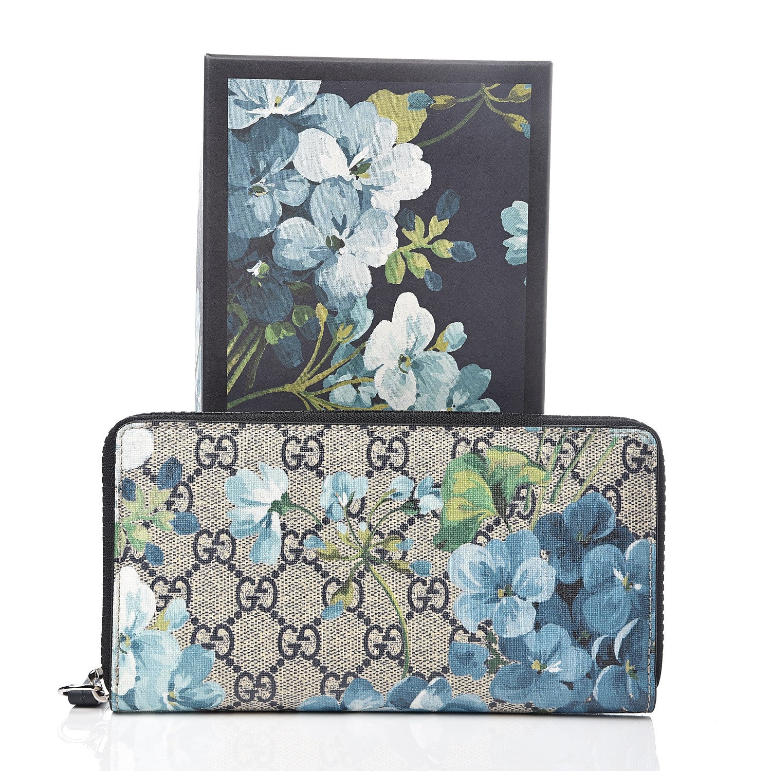 Gucci GG Supreme Monogram Blooms Zip Around Wallet Blue 6 of 6