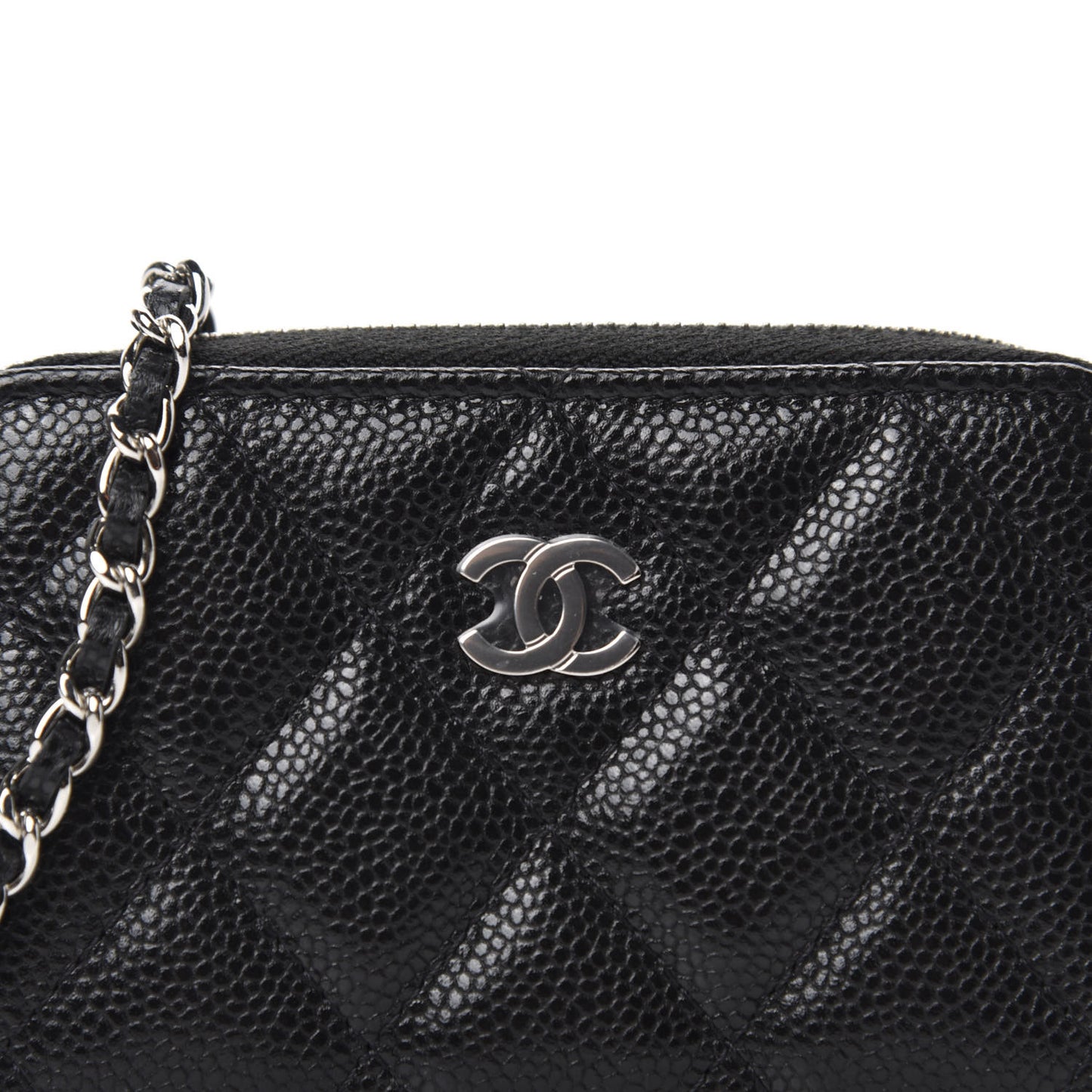 Caviar Quilted Zip Around Coin Purse Wallet On Chain Black