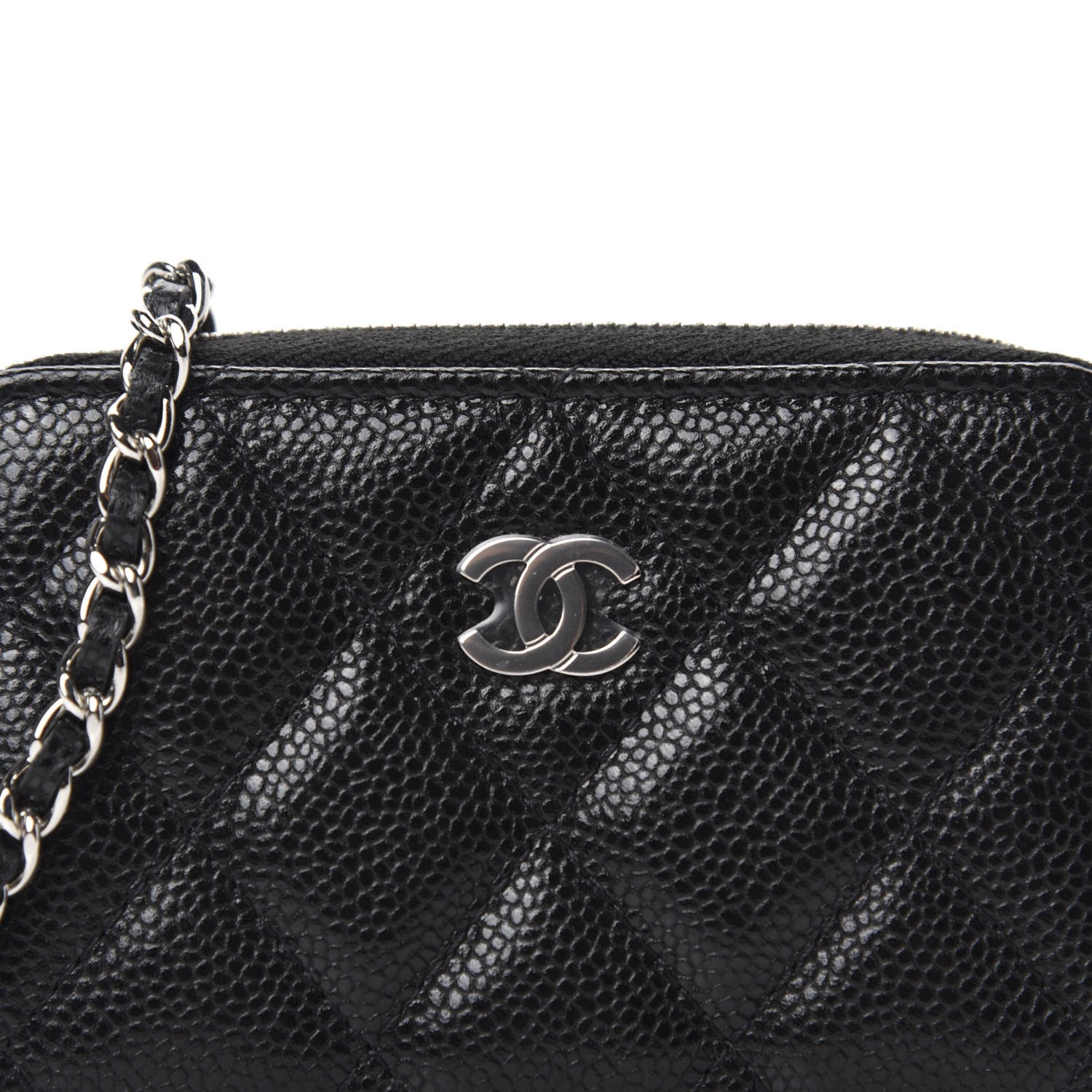Chanel Caviar Quilted Zip Around Coin Purse Wallet On Chain Black 10 of 10
