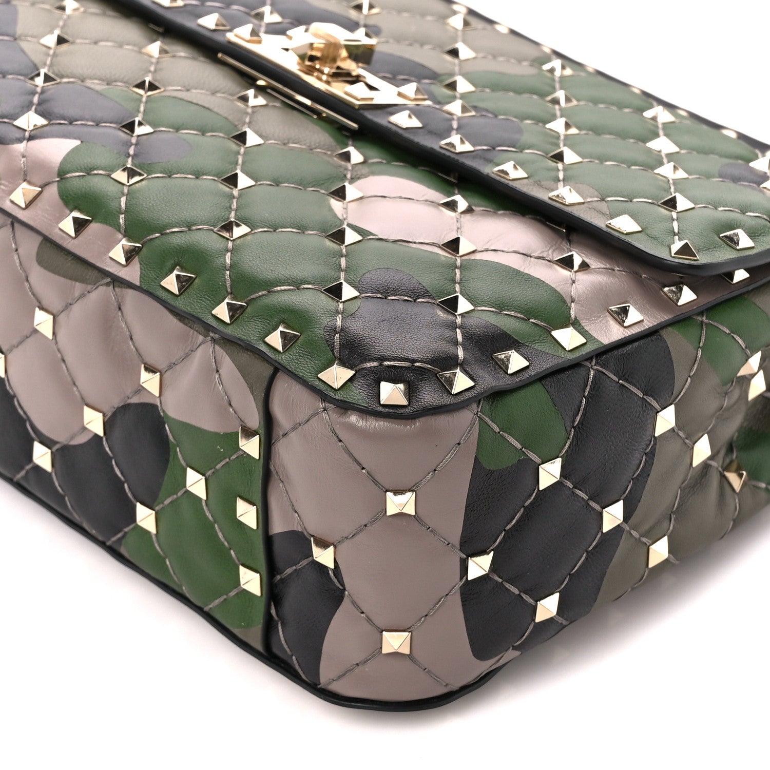 Valentino Garavani Nappa Camouflage Medium Rockstud Spike Shoulder Bag Verde Rouge 10 of 11