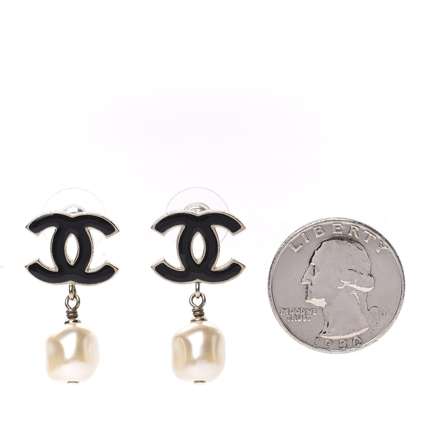 Enamel CC Pearl Dangle Earrings Black