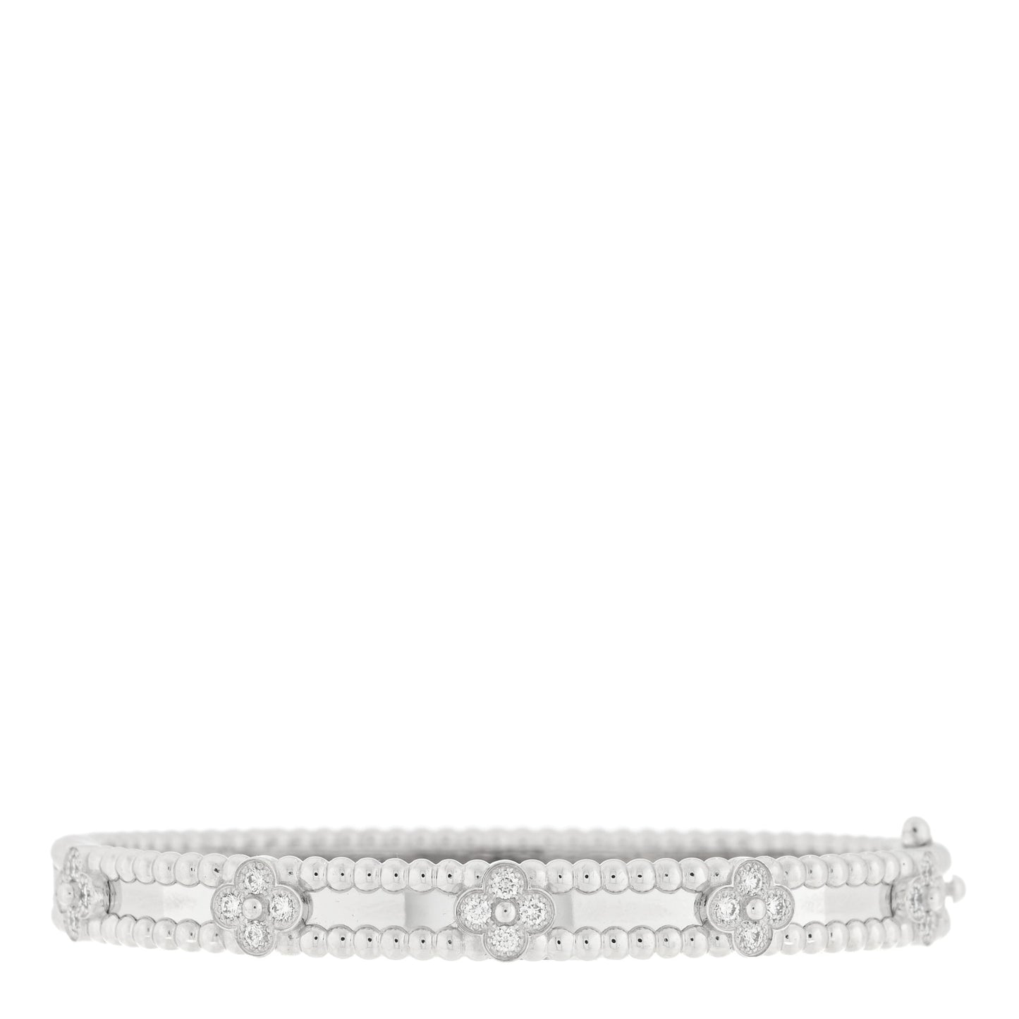 18K White Gold Diamond Perlee Sweet Clovers Bracelet XS