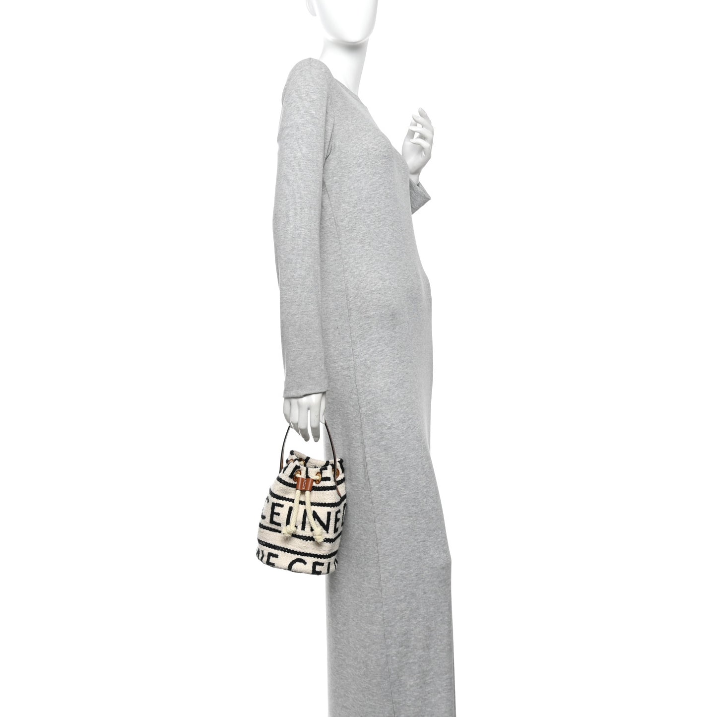 Canvas Drawstring Logo Bucket Bag White Black