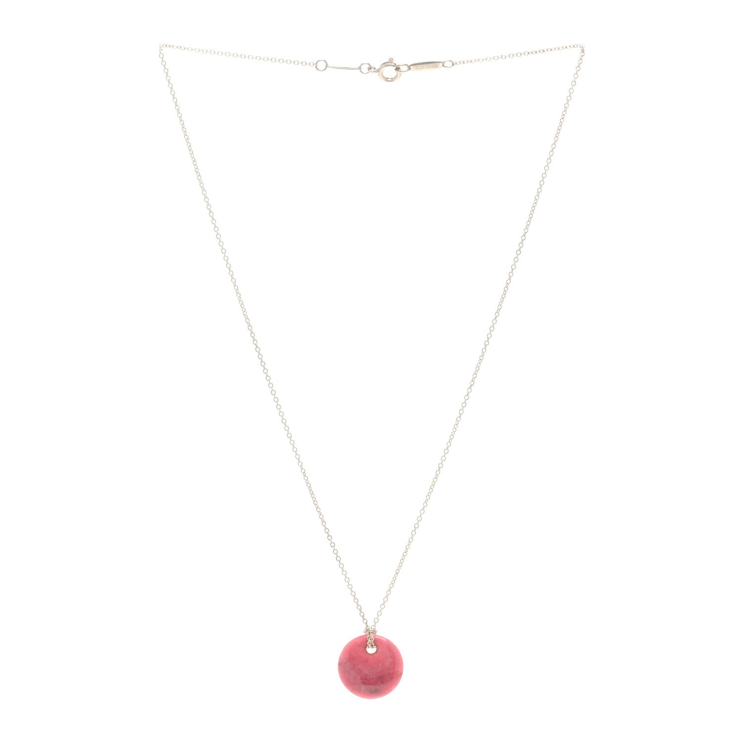 Tiffany Sterling Silver Rhodonite Elsa Peretti Disc Necklace 2 of 3