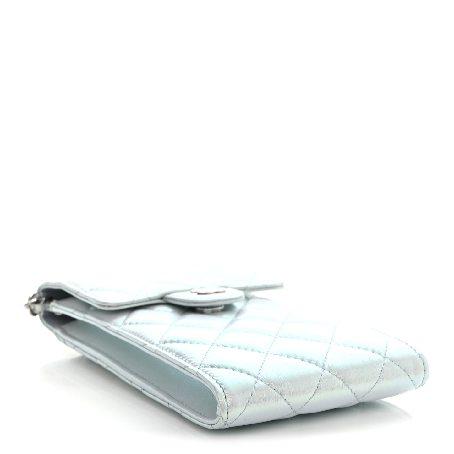 Iridescent Lambskin Quilted CC Phone Holder Blue