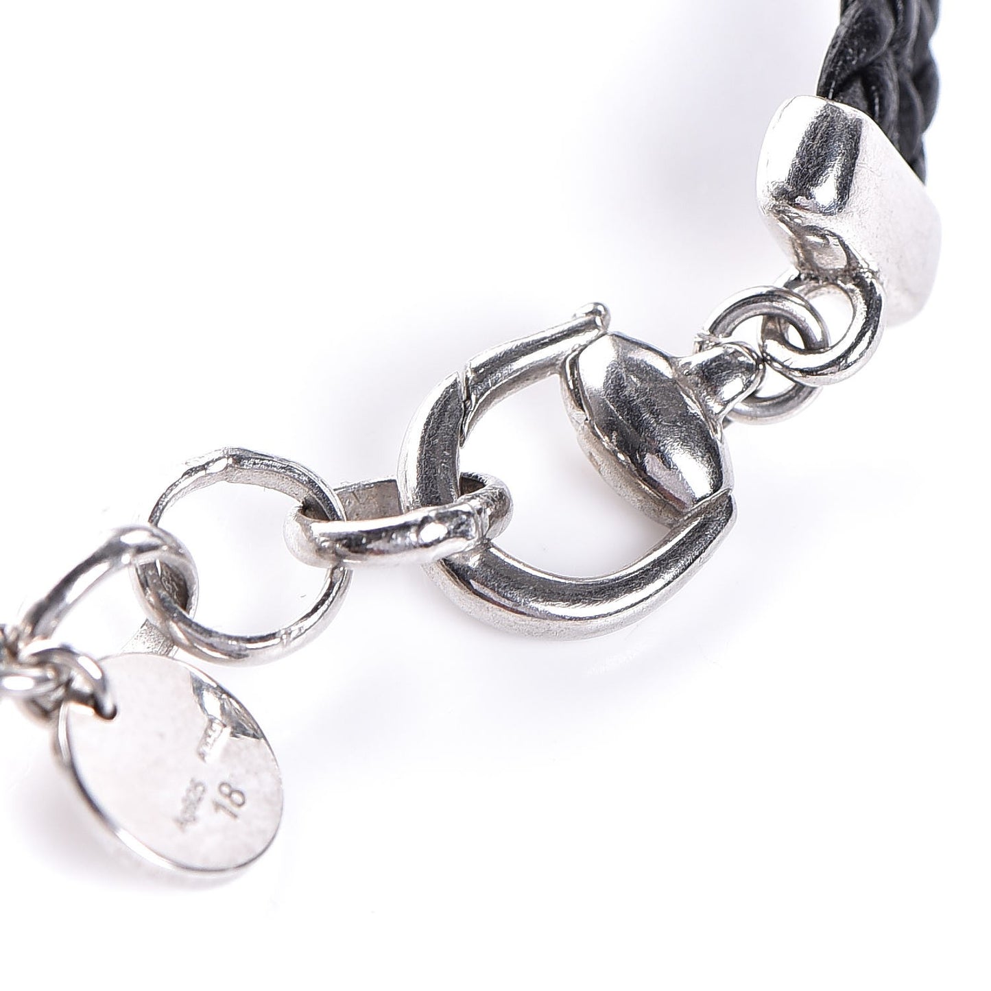 Sterling Silver Leather Horsebit Bracelet Black