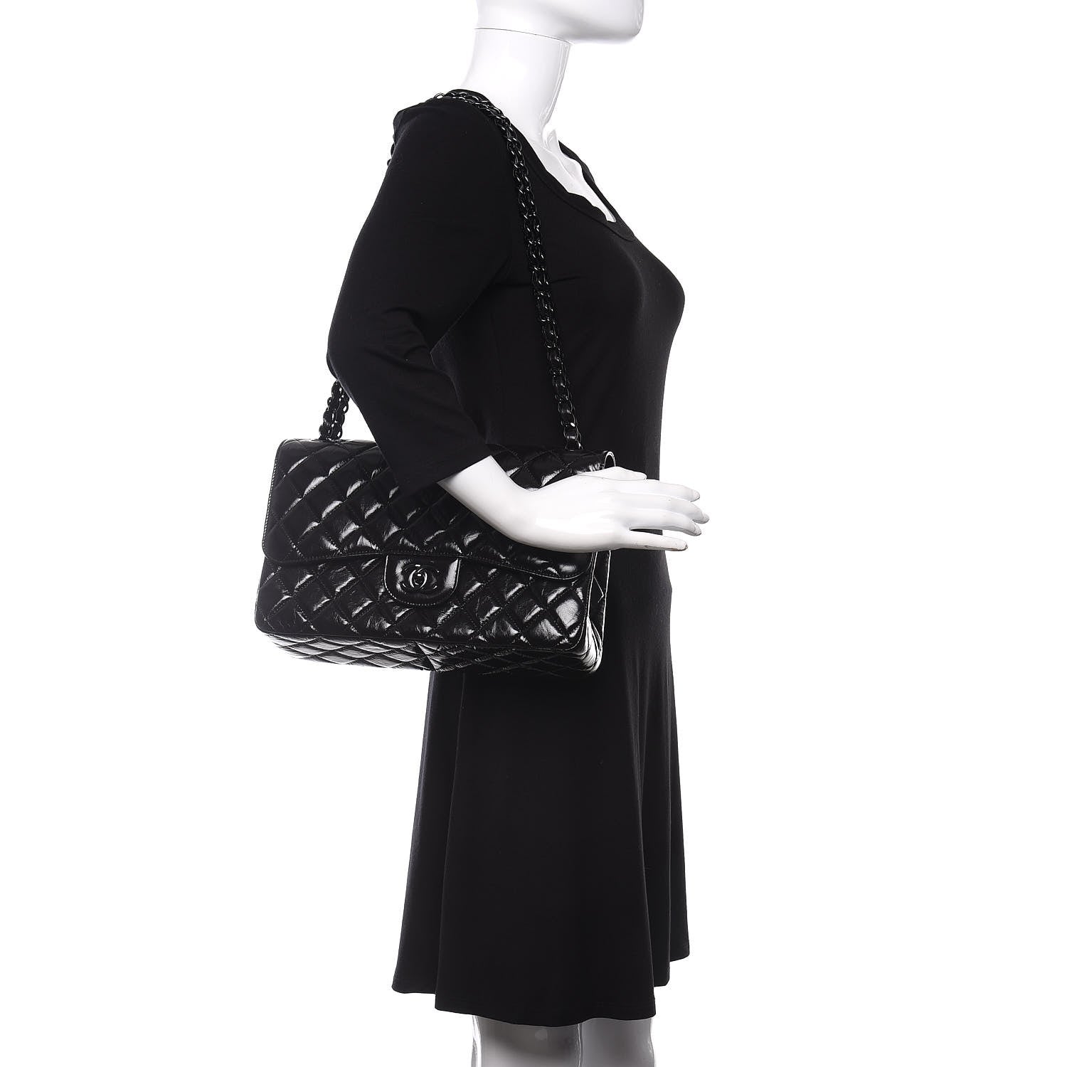 Chanel Shiny Distressed Calfskin Quilted Jumbo Double Flap So Black 2 of 11