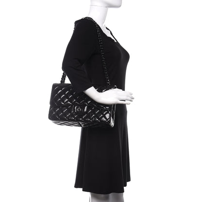 Chanel Shiny Distressed Calfskin Quilted Jumbo Double Flap So Black 2 of 11