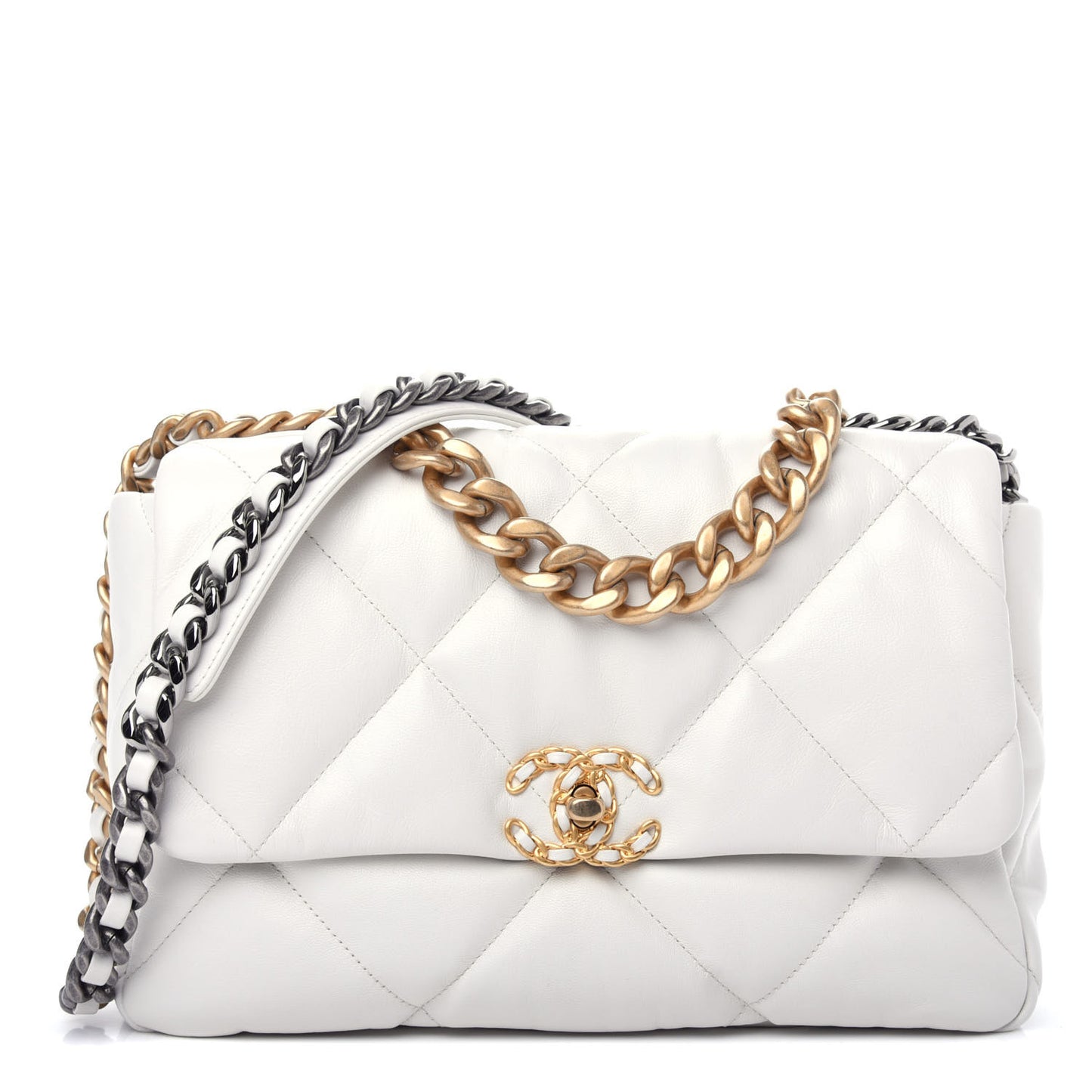Goatskin Quilted Large Chanel 19 Flap White