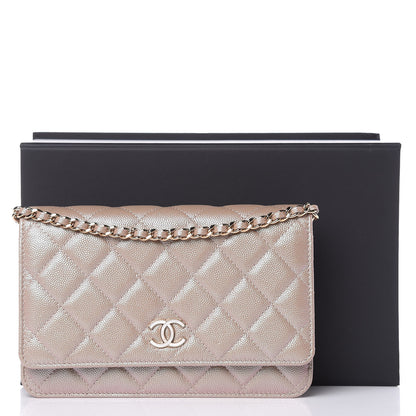 Chanel Iridescent Caviar Quilted Wallet On Chain WOC Beige 12 of 12