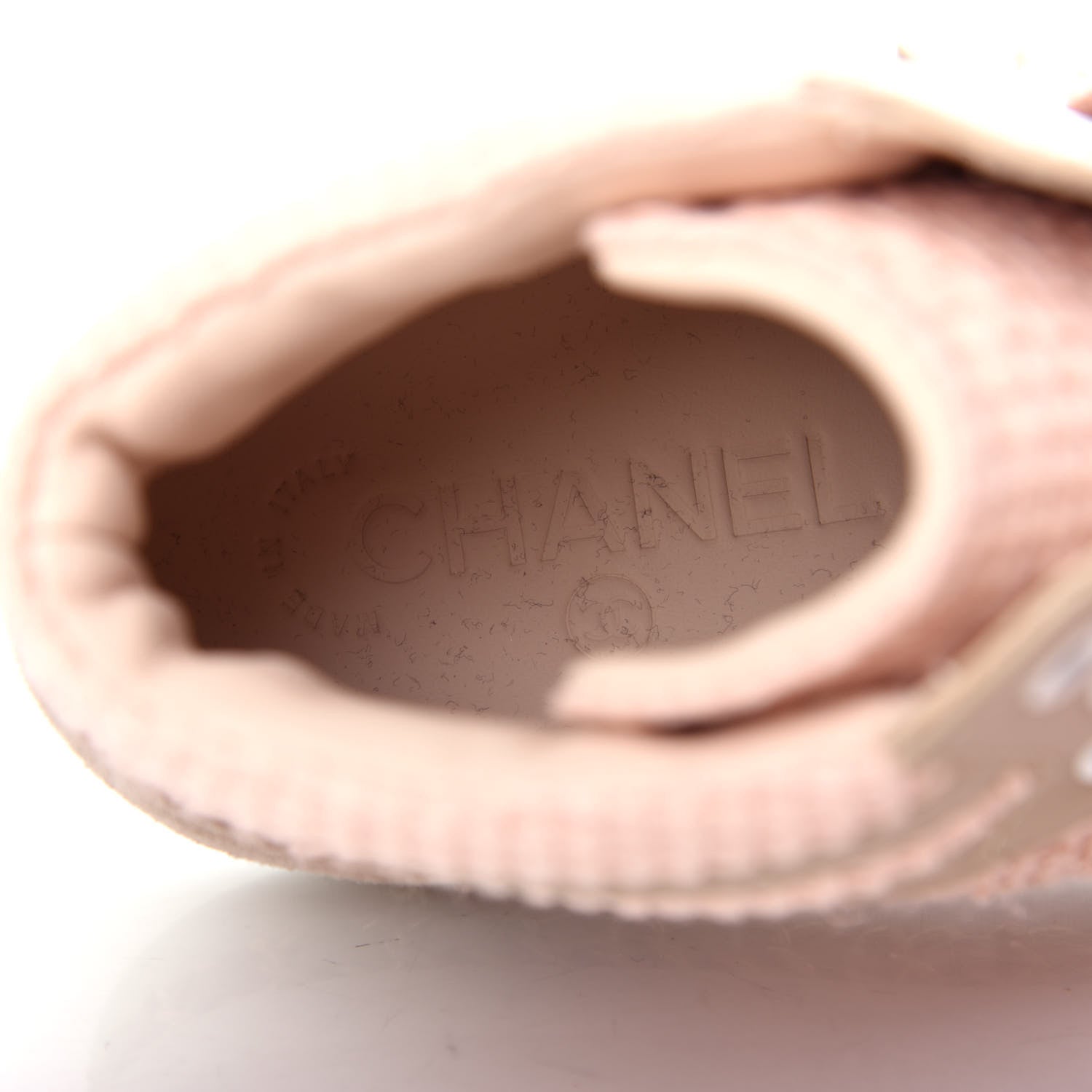 Chanel Tweed Patent Calfskin High Top Sneakers 37 Light Pink Light Beige 9 of 11