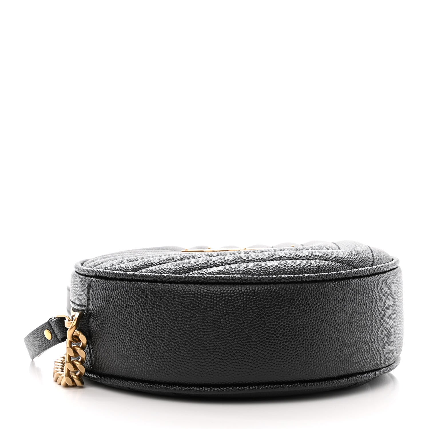 Saint Laurent Grain De Poudre Matelasse Chevron Quilted Round Vinyle Camera Bag Black 4 of 11