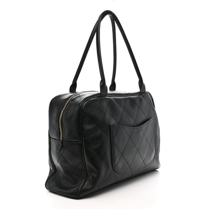 Chanel Calfskin Stitched Maxi Logo Bowling Bag Black 3 of 14